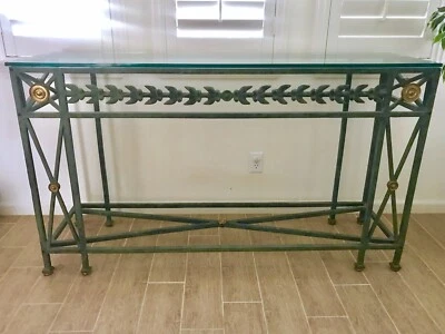 Красивый антикварный зеленый железный стол в стиле Римской империи - Изображение 1 из 4