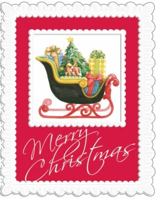 For Art Sake H0 Carol Wilson Art 5"x7"Cards Christmas Sleigh On Red 8piece Set - Image 1 of 4
