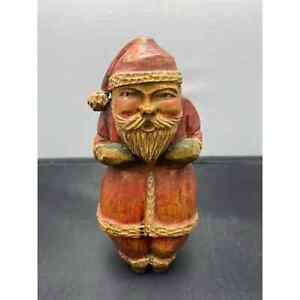 Vintage Hand Carved Santa Claus Signed Christmas Decor Wood Carving Holidays