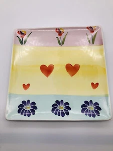 Ceramica square plate/serving tray Hearts And Flowers Theme 11.5inch square. - Picture 1 of 3