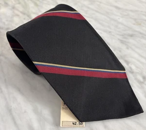 Polo Ralph Lauren Tie Silk Cotton Black Maroon Striped Twill Vintage NOS 54x3.75 - Picture 1 of 6