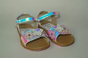 NWT Girls Harper Canyon Lil Darcy Butterfly Silver Irdescnt Hook Loop Sandals 10 - Picture 1 of 3
