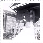 Old Found Photo - 50s - Boy Stands On Top Of Steps By The House Door In A Hat