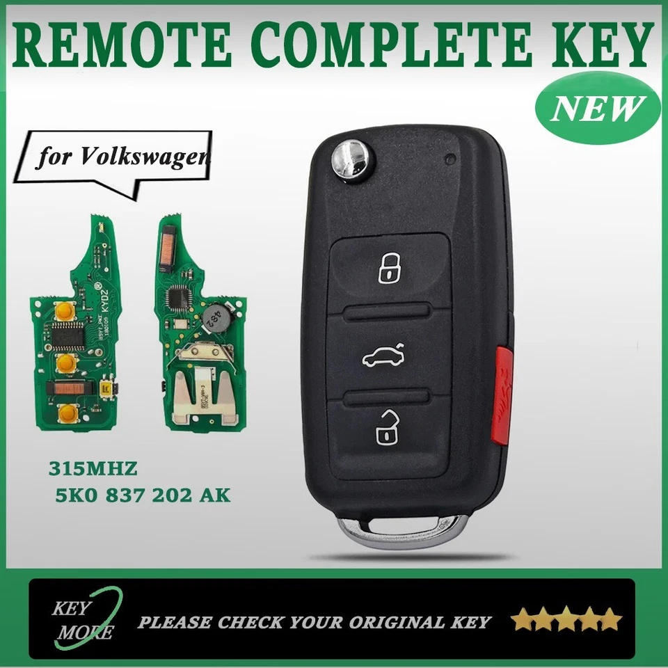 Se adapta a mando a distancia abatible llavero inteligente para Volkswagen 5K0 837 202 2011-2016 AK 315Mh Foto 1 de 4