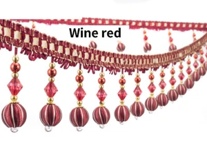 12.5 Yard Braid Beaded Pendant Tassel Hanging Ball Fringe Trim Edge Curtain - Picture 1 of 18