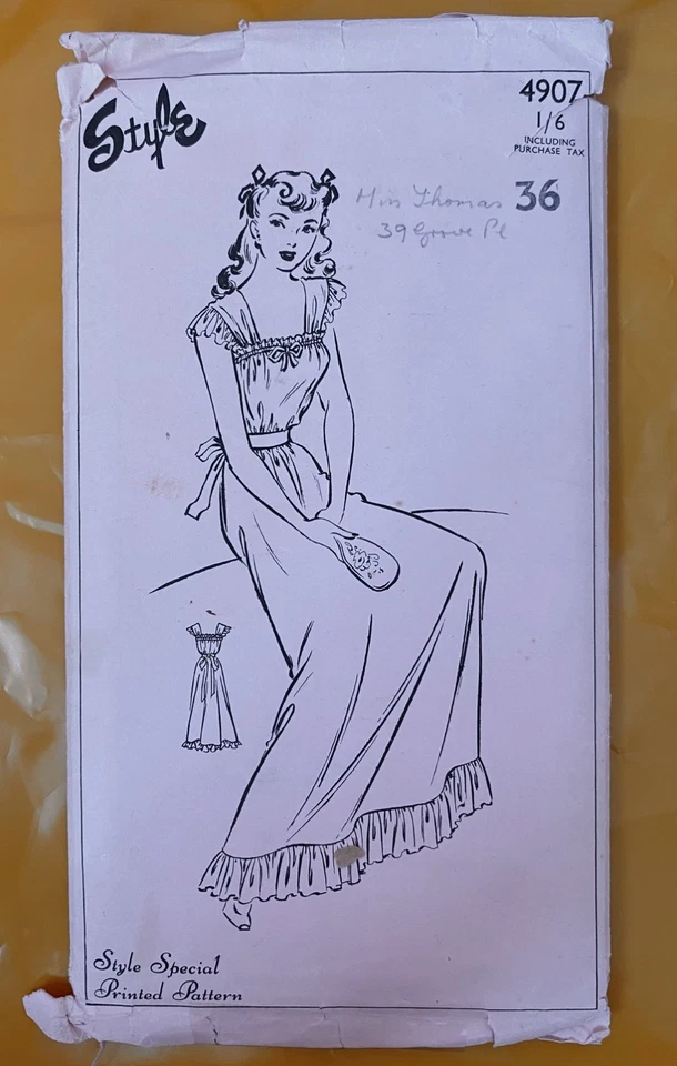Rare 1940’s vintage Style sewing pattern 4907 nightdress/maxi dress 36” bust - Image 1 of 2