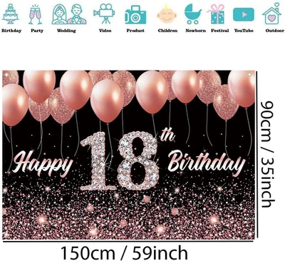 Happy 18Th Birthday Decorations for Girl, Happy 18 Years Old Backdrop Banner ... - Image 1 of 4