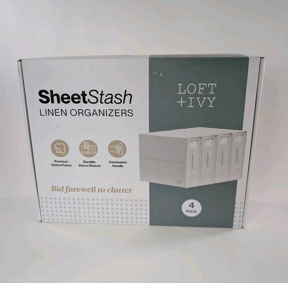 LOFT IVY SHEET STASH LINEN STORAGE ORGANIZER STURDY 4 PACK - BLACK
