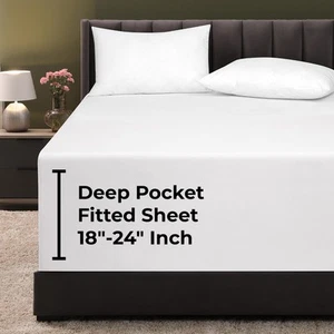 Extra Deep Pocket Queen Fitted Sheet Only - Queen Size Deep Pocket White Fitt... - Picture 1 of 9