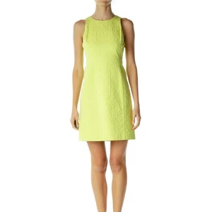 Banana Republic x Milly Tennis Ball Neon Yellow Textured Shift Dress Size 6 - Picture 1 of 7