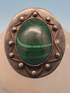 Spilla in argento sterling 925 malachite lucida spilla sfera ovale accenti - Foto 1 di 6