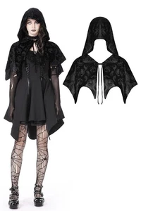 DARK IN LOVE Black Gothic Skull Pattern Velvet Bat Hooded Short Cape Women Coat - Picture 1 of 21