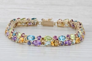12.87ctw Gemstone Tennis Bracelet 14k Gold 8" Topaz Citrine Peridot Amethyst - Picture 1 of 10
