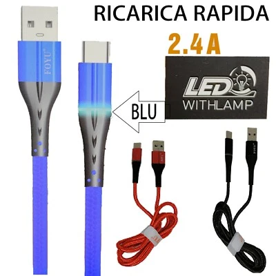 CAVO USB TIPO C CARICATORE RICARICA RAPIDA DATI COMPATIBILE SAMSUNG XIAOMI OPPO - Immagine 1 di 4
