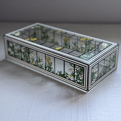 "Cubierta de caja de pañuelos vintage de 5"" x 10"" x 2,5"" MCM floral geométrico rectángulo margarita" Foto 1 de 4