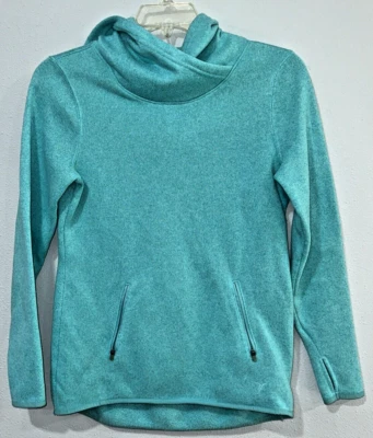 Старый темно-синий свитер женщин маленький синий бирюзовый длинные рукава отверстие для большого пальца толстовка с капюшоном - Изображение 1 из 4