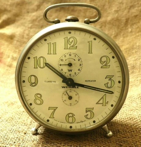 Vintage Old New WEHRLE Alarm clock, White dial, Win-Up Rare Alarm Clock. Germany Cover