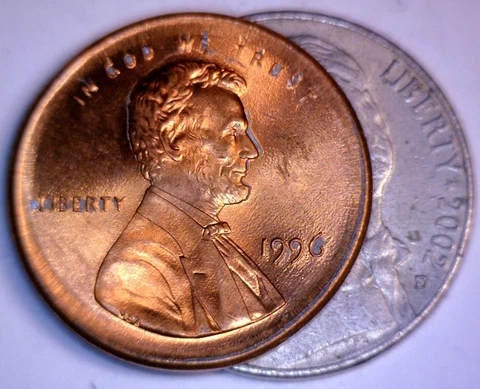 1996 ERROR LARGE Broad Struck Lincoln Cent CH BU + RED Coin Brd Strike LOT #7 NR Cover