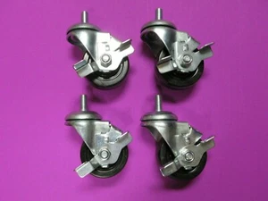 4 EA BRAKE CASTERS 3" DIA. X 1.25" W THREADED STEM 12MM-1.75 TIME SHAVER H10T - Picture 1 of 4