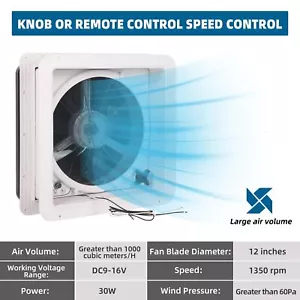 Ventilador de ventilación de techo para autocaravana de 14" Ventilador de control remoto de 12 V con cuchilla de 12" y detección de gotas de lluvia - Imagen 1 de 7