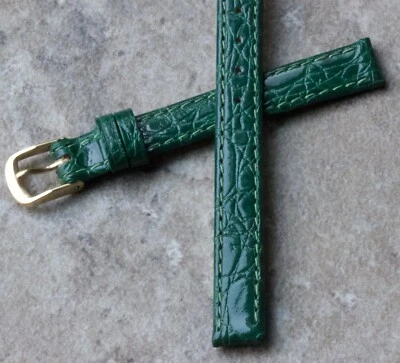Pulseira de relógio vintage feminina padrão crocodilo couro genuíno totalmente costurado 10 mm  - Imagem 1 de 3