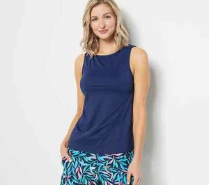 Lands' End Petite High Neck UPF 50 Tankini Top Deep Sea Navy Size 12P A473481 - Picture 1 of 2
