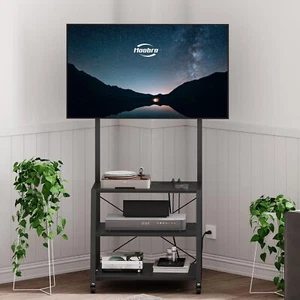 Rolling Tv Stand With Mount And Power Outlet Up To 55 Inch Tvs Corner Entertainm - Picture 1 of 9