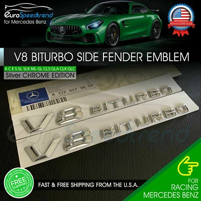 V8 BiTurbo Emblem Side Fender 3D Chrome Badge Mercedes Benz AMG CL63 E63 OEM NEW - Image 1 of 2