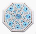 14 Inches White Marble Corner Table Pietra Dura Art Coffee Table Top For Balcony