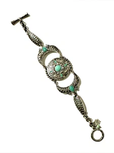 LUCKY BRAND Southwestern Bracelet Faux Turquoise Silver Tone Bohemian 7 1/2" - Picture 1 of 9