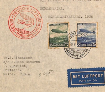 GERMANY HINDENBURG ZEPPELIN Air Mail Cover USA Portland NORDAMERIKA 1936 LZ314 - Image 1 of 4