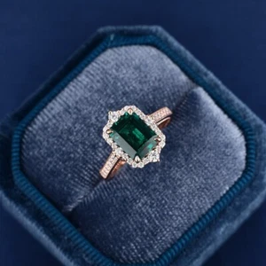 Emerald Cut Ring with 925 sterling silver gold plated Ring Size 7 US 5 Gram - Picture 1 of 8