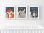 Nursery Wall Art Woodland Animals set of 3 Prints for Baby Boy Girl 