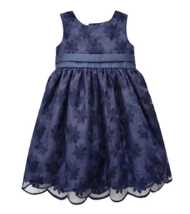 BLUEBERI BOULEVARD XLarge Girls Navy Embroidered Flowers Empire Waist Dress NWT - Picture 1 of 4