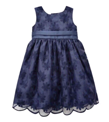 BLUEBERI BOULEVARD XLarge Girls Navy Embroidered Flowers Empire Waist Dress NWT - Image 1 of 4