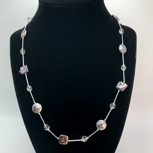 NWT Macy's Sterling Silver 925 Necklace Choker Square Coin Pearls Glass Beads - Picture 1 of 12