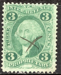 US Stamp Scott #R18c, 3c, Revenue, Proprietary, Green, Hand Cancel, SCV$9.00 - Picture 1 of 1