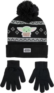 Star Wars Mandalorian Boy’s Cuff Beanie & Gloves Set, Black, One Size - Picture 1 of 3