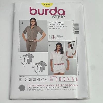 Burda Sewing Pattern 7353 Women's Blouse Bodysuit Pattern Size 8-18 Uncut FF - Image 1 of 4