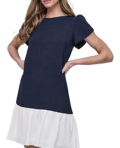 DKNY Women's Blue Short-Sleeve Flutter-Hem Trapeze Dress NWT Size 2 - Picture 1 of 2