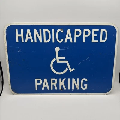 Handicap Parking Sign Aluminum 12"x18" Blue & White ADA Reserved Access Vintage - Image 1 of 4