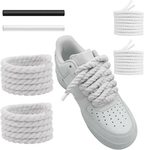 UamGlsob Thick Rope Shoe Laces for Air Force 1, 2/5&quot;(10mm), White  - Picture 1 of 6