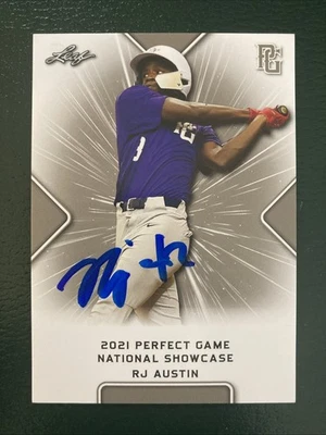 RJ Austin Signed 2021 Leaf Perfect Game Auto Vanderbilt Commodores Baseball Card - Image 1 of 2