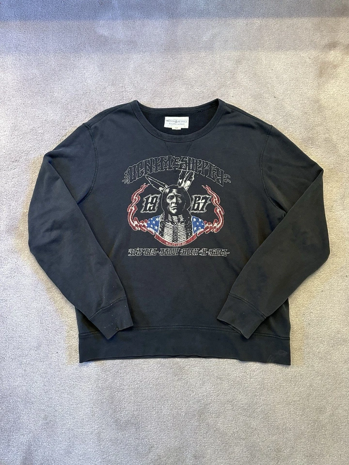 Ralph Lauren Denim & Supply Motociclista Cuello Redondo Negro Desteñido Vintage Sudadera XXL 2X Foto 1 de 4