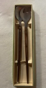 Vintage Old Dutch Long Handle Teak Salad Server Set In Box 12 1/2" - Picture 1 of 3