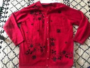 Stitches in Time VTG Sweater Cardigan Beaded Christmas Holiday Red Size 1X. Z - Picture 1 of 10
