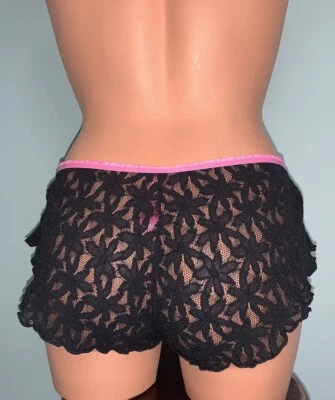 Flirty Lace SEE Thru Boyleg Boyshorts FTL NWT  Pink Black Lacy Panties Sz 6 M - Image 1 of 4