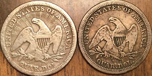 1853 1854 USA LOT OF 2 OLD SILVER QUARTERS
