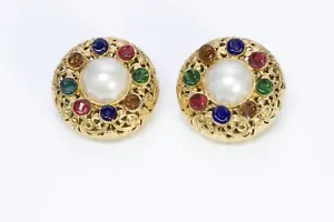 Vintage CHANEL Paris Maison Gripoix Glass Pearl Gold Plated Filigree Earrings - Picture 1 of 3
