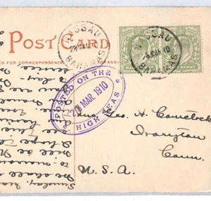 Postal BAHAMAS GB USADO NASSAU 1910 CDS Ovalado PUBLICADO ALTA MAR Paquebot EE. UU. PX66 - Imagen 1 de 12